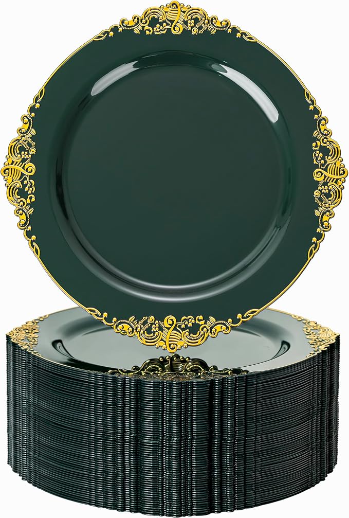 Nervure 100Pcs 10.25'' Green Plastic Plates, Party Plates by Nervure