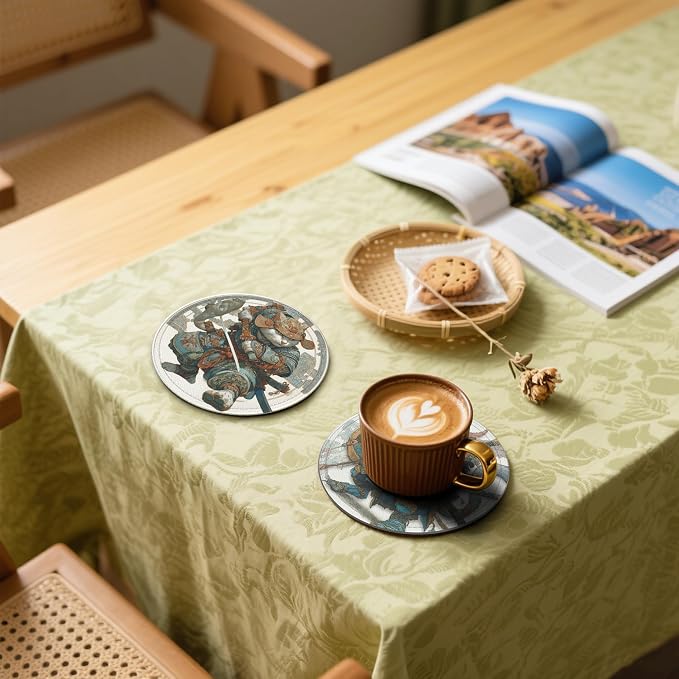 Japanese Cat Coasters Leather Round Drink Coasters 6 Pcs Set - Image 5