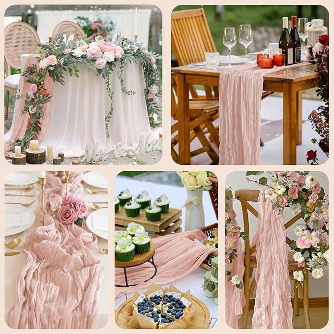 Cheesecloth Table Runner 10FT 3Pcs Dusty Pink Boho Gauze Sheer Runners | Cheese - Image 7