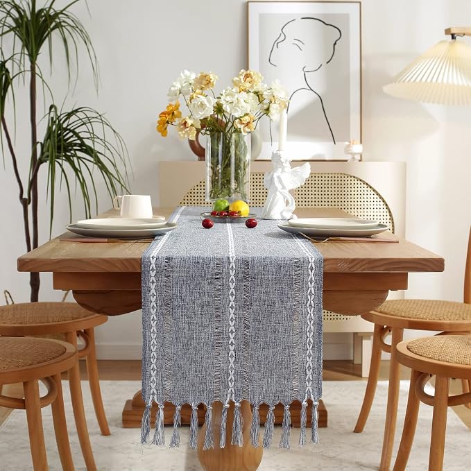Rustic Boho Table Runner, Farmhouse Table Runners 90 Inches Long - Image 2