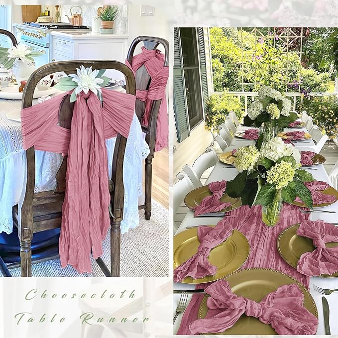 12 Pack Dusty Rose Cheesecloth Table Runner 17 x 108 Inch Gauze Table Runner - Image 3