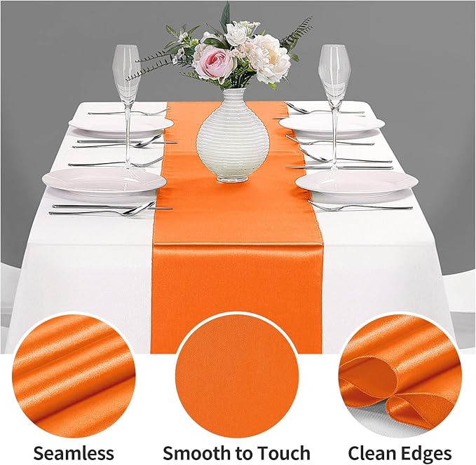 5-Pack Satin Table Runner Orange 12 x 108 inches Long, Table Runners - Image 3
