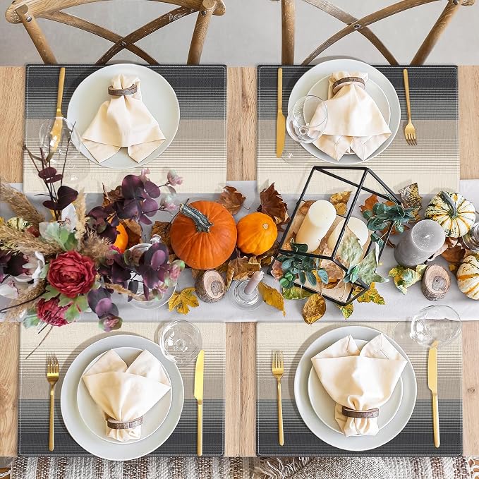 Emvency Farmhouse Placemats Set of 4, 12x18 Inch, Geometric Modern | Striped - Image 7