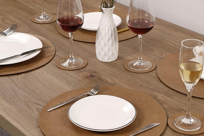 Jovono Embossed PU Leather Placemats, Waterproof Coffee Coasters, Kitchen Table - Image 5