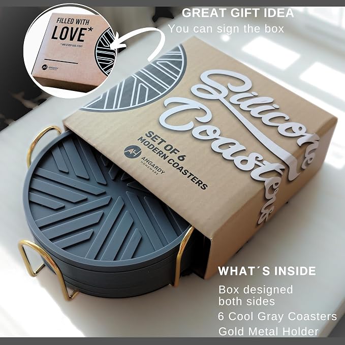 Silicone Coasters Set of 6 & Gold Holder - Image 3