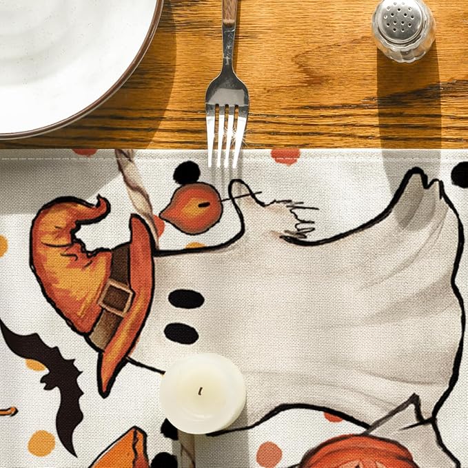 Artoid Mode 210 GSM Halloween Table Runner 13x120 Inch Home Party Decor | Beige - Image 7