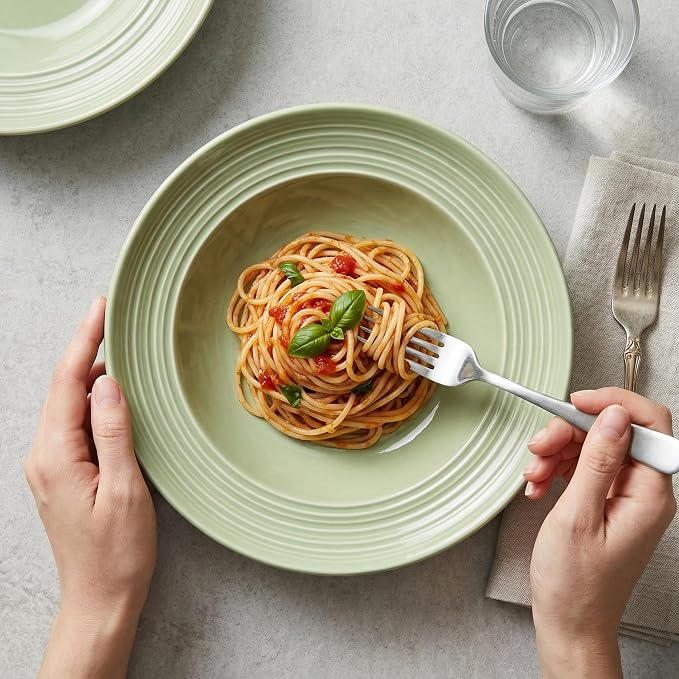 Wide Rim Soup Bowls Set of 4, 11 oz, 8 Inch Green | Shallow wide rim bowls - Image 8