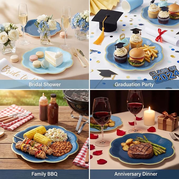 60 Pcs Blue Party Plates, 7 In Dusty Blue Dessert Plates - Image 7
