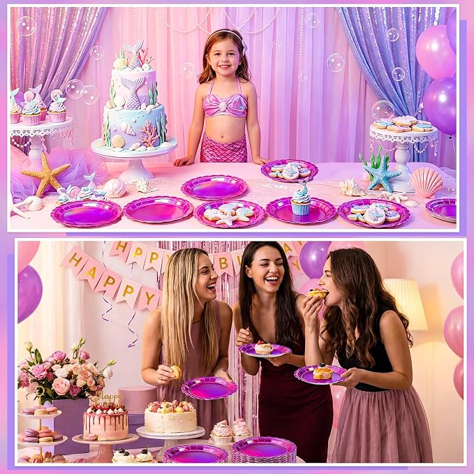 NatNarr 30 Pk Iridescent Pink Plates 7" Holographic Dessert Cake Plates | Small - Image 6