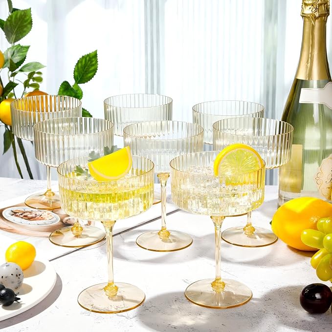 Jingmore 48 Pcs Ribbed Martini Glasses 10 oz Disposable Plastic Vintage Ribbed - Image 5