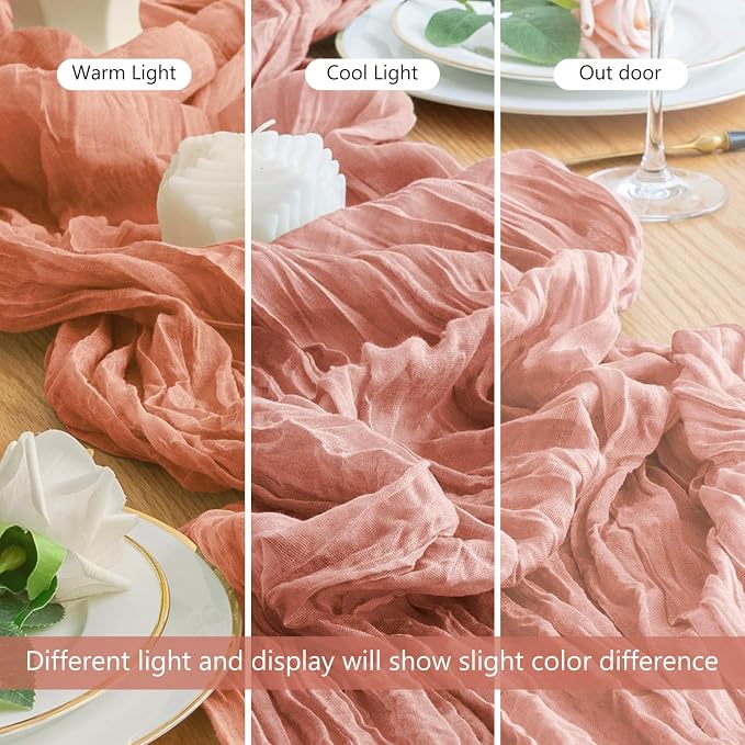 Cheesecloth Table Runner Dark Rose 10FT Boho Gauze Runner - Image 8