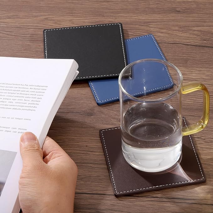 uxcell Square Drink Coasters Set of 8 White Stitched Dual Sided Non-Slip - Image 6
