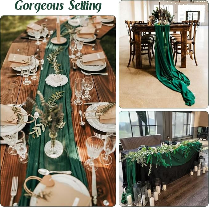 Dark Green 10FT Cheesecloth Table Runner Boho Gauze Fabric Table Runner Rustic - Image 6
