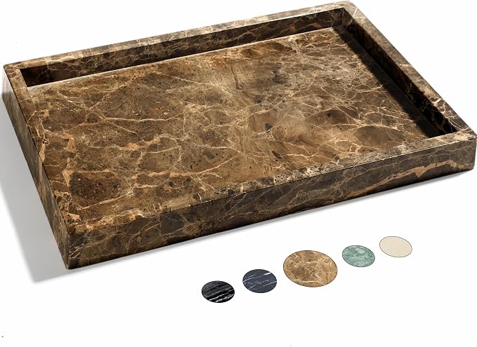 Real Natural Marble Tray for Bathroom, Genuine Marble Stone Vanity Tray by YMXYJM