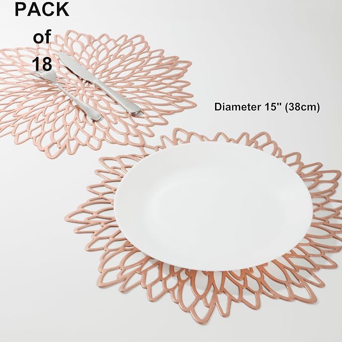 Snowkingdom 18 Pack Rose Gold Placemats Bulk Metallic Pressed Vinyl - Image 2