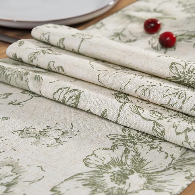 jinchan Green Floral Linen Table Runner 13 x 72 Inch Rustic | Nature-inspired - Image 6