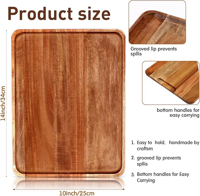 Roowest 5 Pack Solid Acacia Wood Serving Trays - Image 5