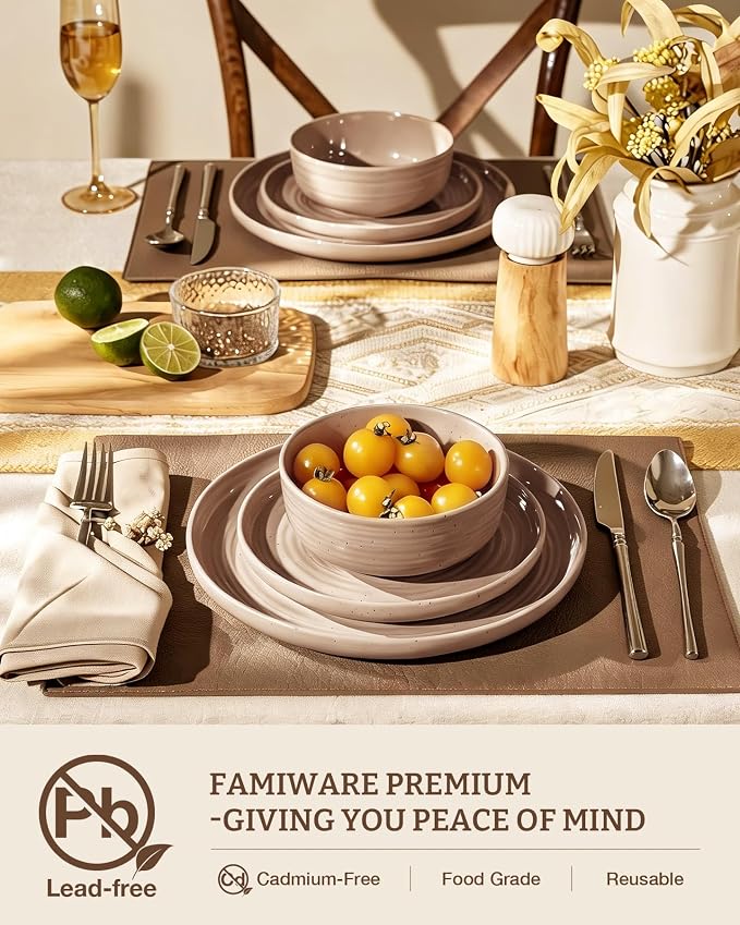 Stoneware Dinnerware Set for 6, Plates and Bowls, Chip & Scratch Resistant - Image 3