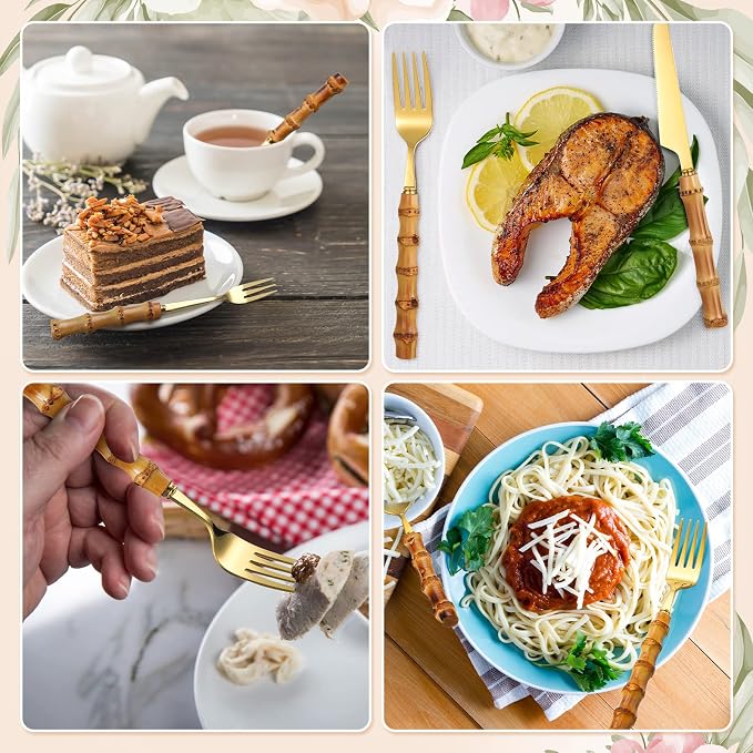 Eboot Bamboo Silverware Set 18/8 Stainless Steel Tableware Set Natural Utensil - Image 5