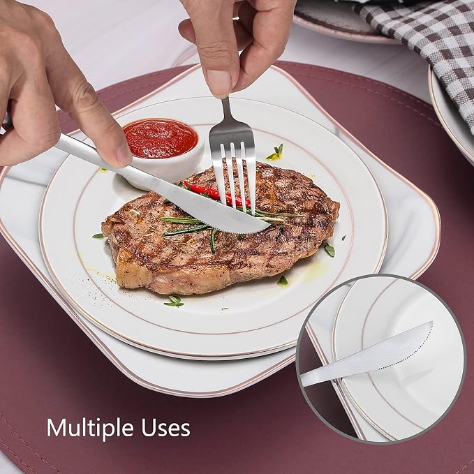 Matte Silverware Set, VANVRO 20-Piece Stainless Steel Flatware Set, Satin - Image 5