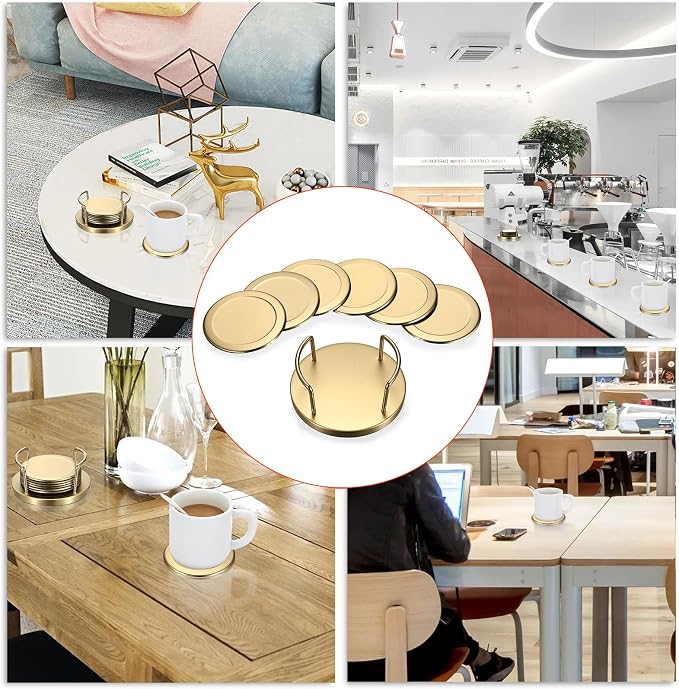 JUXYES Set of 6 Stainless Steel Metal Round Coaster - Image 9