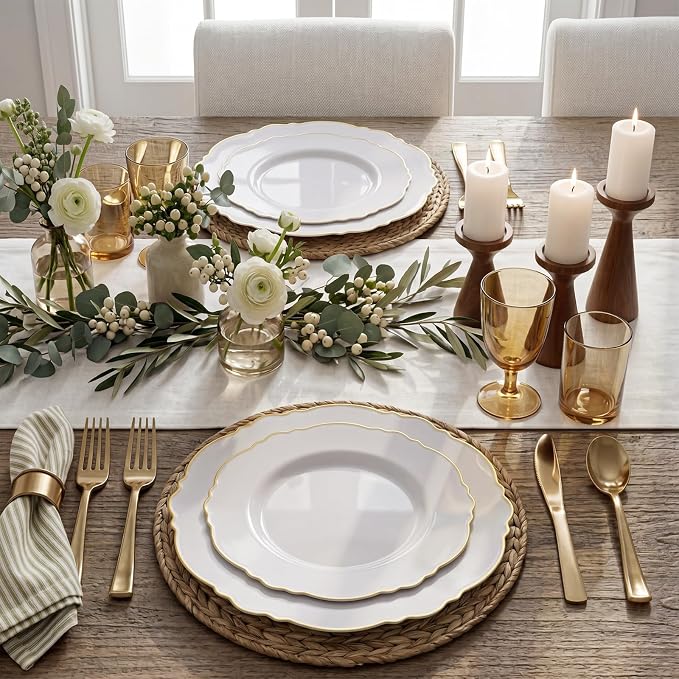 60pcs White and Gold Plastic Plates - Image 8