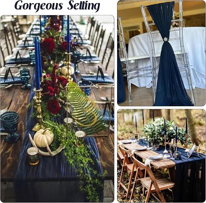 Navy Blue 10FT Cheesecloth Table Runner Boho Gauze Fabric Table Runner Rustic - Image 6