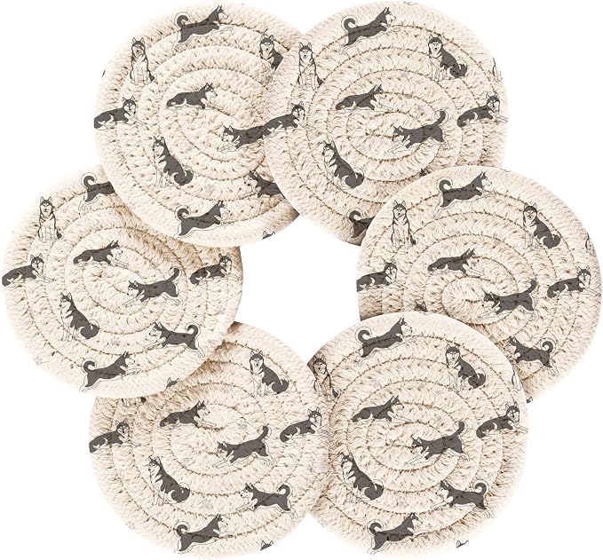Husky Dogs White Pattern Coasters - Image 2