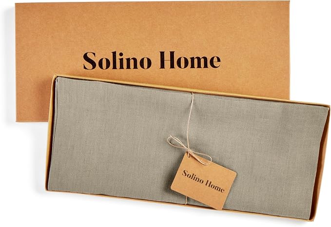 Solino Home 100% Linen Dining Table Runner Khaki Woven, Fete 14 x 72 in | Table - Image 6