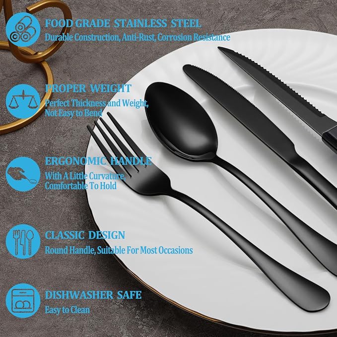 36 Pcs Black Silverware Set - Image 3