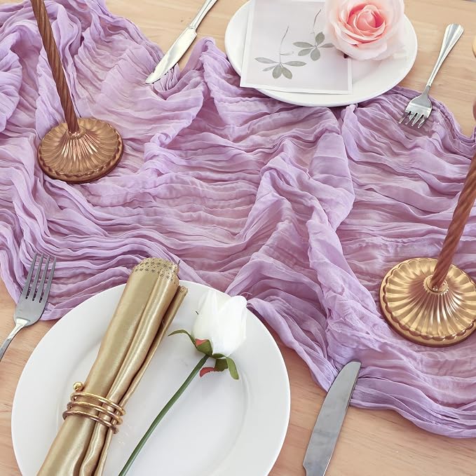 12 Pack Lilac Purple Cheesecloth Table Runner 120 Inch Boho Wedding Decor | - Image 5