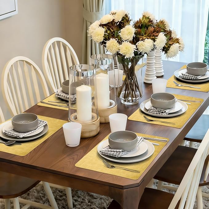 Maxpearl Faux Leather Placemats Set of 8, Light Yellow | Waterproof - Image 2