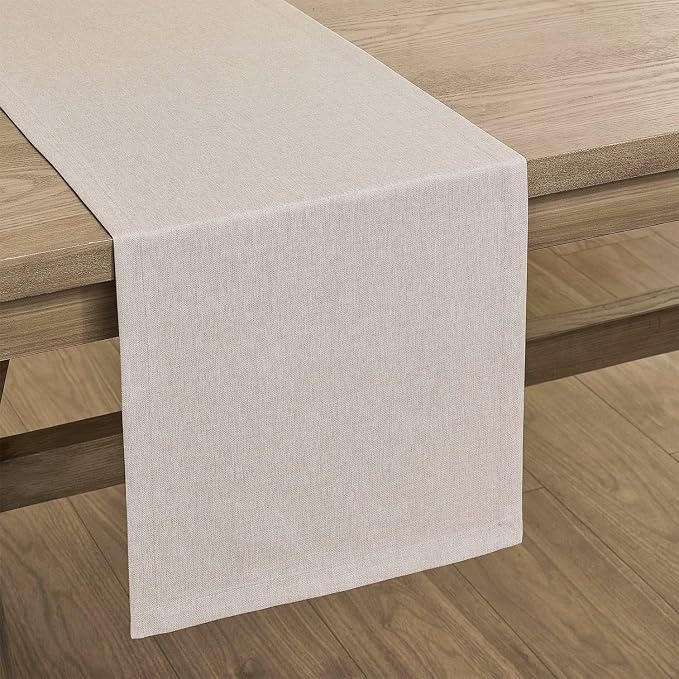 Basic Linen Style Table Runner, 14x36 Inch Light Tan | Mitered Corner Design - Image 7