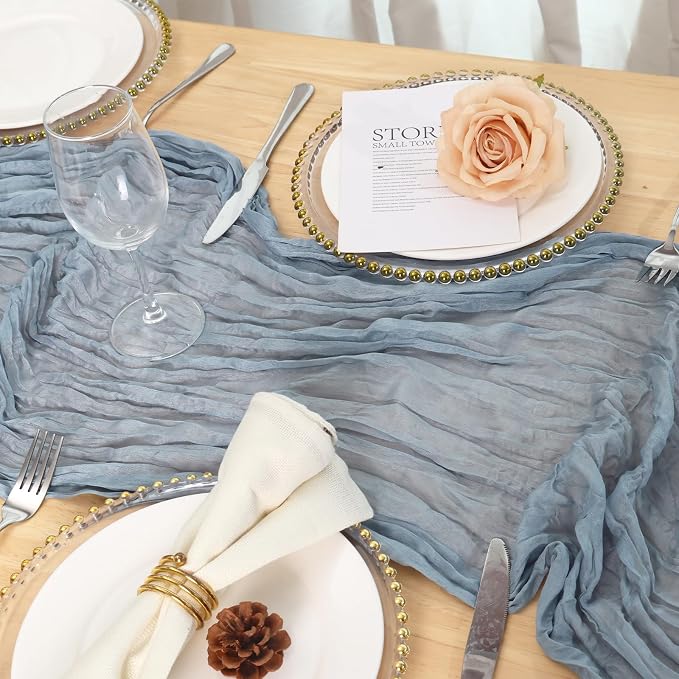 8 Pack Dusty Blue Cheesecloth Table Runner 120 Inch Boho Wedding Decor | - Image 4
