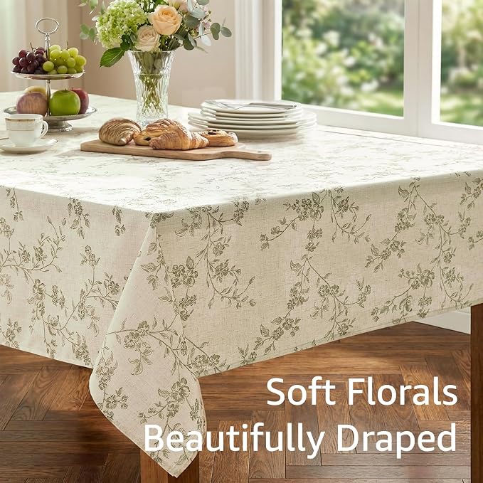jinchan Green Farmhouse Floral Linen Square Table Cloth 52 x 52 Inch | - Image 5