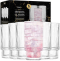 Kitchen Lux Ribbed Glass Cups 12oz Highball Tall Glass | Stackable Ribbed by KitchenLux