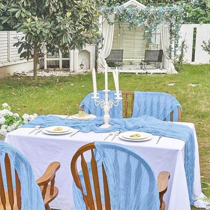 10 Pack Light Blue Cheesecloth Table Runner 22x120 Inch Boho Gauze Table Runner - Image 5