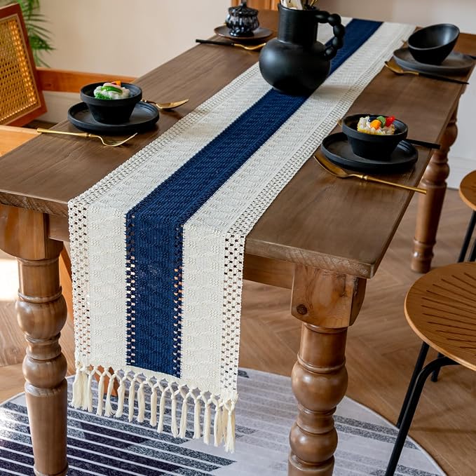 EMMTEEY Boho Table Runner with Tassels 72 Inches Long, Scratch & Heat Resistant - Image 3
