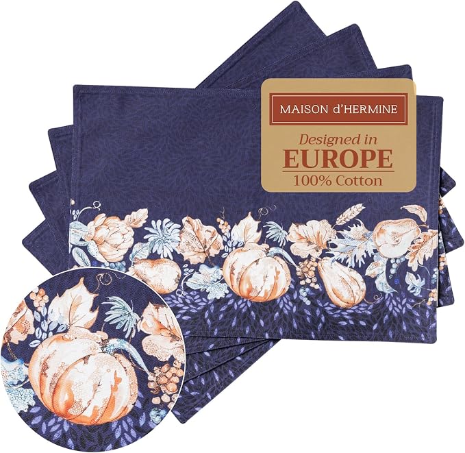 Maison d' Hermine Placemats Set of 4 Reusable 100% Cotton | Cloth Place Mats by MaisondHermine