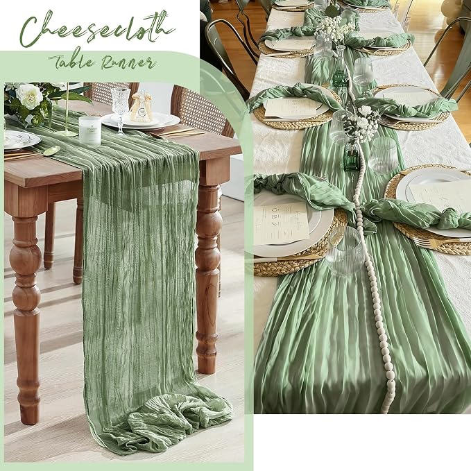 3 Pack Sage Green Cheesecloth Table Runner, 17 x 108 Inch, Gauze Cheese Cloth - Image 7