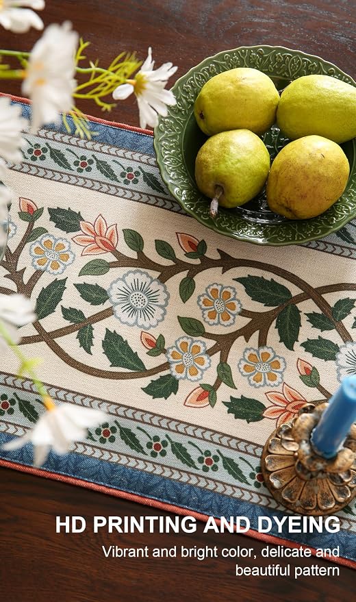 Designer Vintage Linen Table Runner, Floral Pattern, Dining Table, Thanksgiving - Image 5