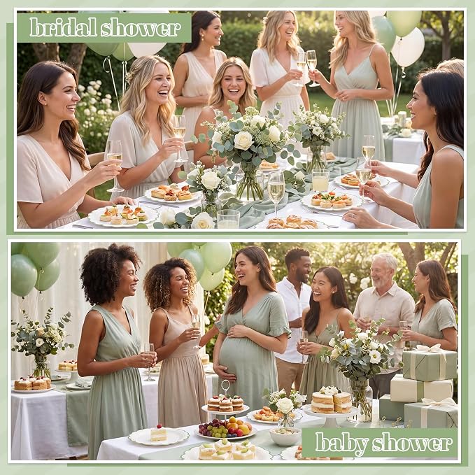 NatNarr 30 Pk Sage Green Paper Plates 9" Scalloped Green White Party Plates | - Image 6