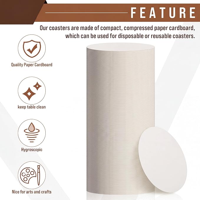 TaoBary 400 Pcs Round Cardboard Paper Coasters Bulk 1mm, 4 Inch Disposable - Image 3
