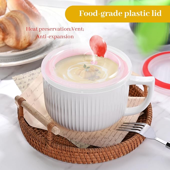 Ceramic Soup Bowl with Handle, Extra Large 38oz Ramen Bowl with Lid, Jumbo Soup - Image 6