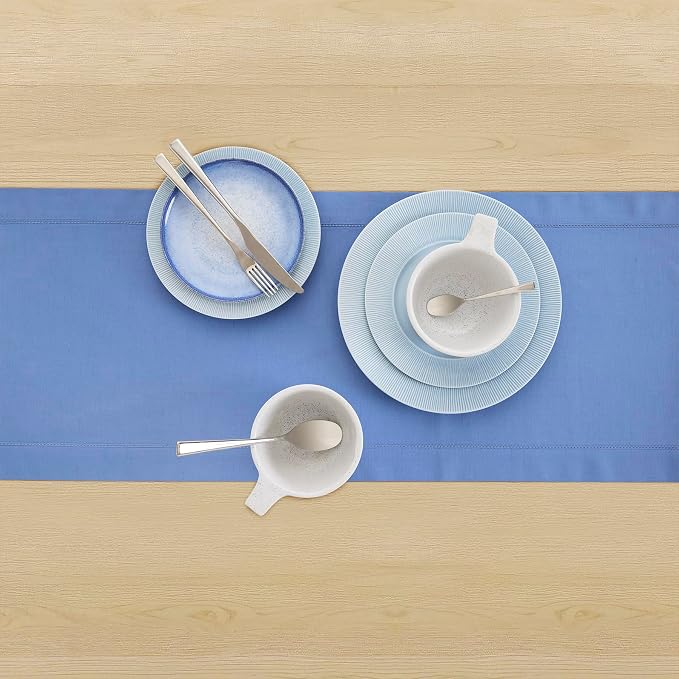 Solino Home Cotton Linen Table Runner Dusty Blue Hemstitch, 14 x 120 in | - Image 3