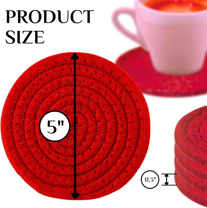 8PCS Cotton Round Woven Coasters Drink - Image 3