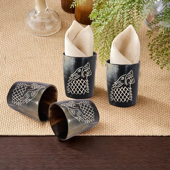 Handicrafts Home Viking Horn Shot Glasses Set of 4, Handmade Natural Ox Horn - Image 7