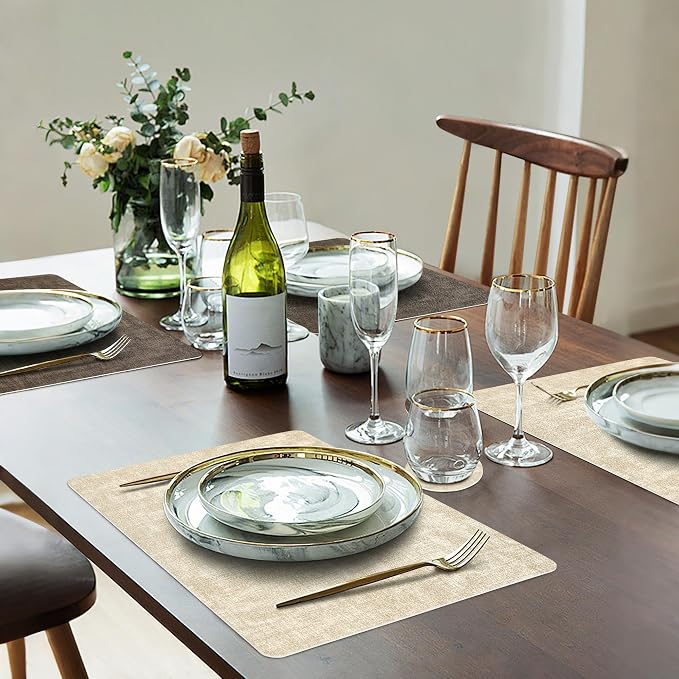 Fyvva Placemats Set of 6 Wipeable Reversible Faux Leather - Image 6