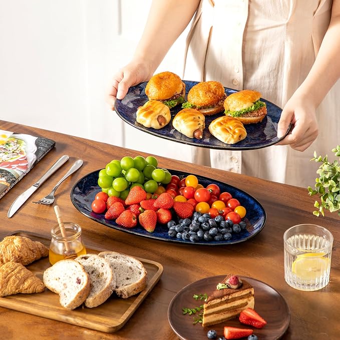 vancasso Ceramic Serving Platters Set of 3, Oval 16/14.7/13.5 Inch Stoneware - Image 6