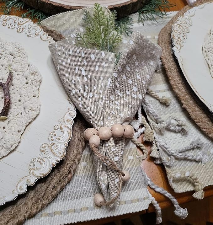 Handmade Napkin Ring with Wood Beads & Jute Twine - Image 8